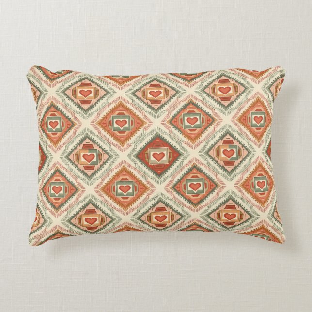 Romantic Southwestern Heart Pattern Peach & Sage Accent Pillow (Front)