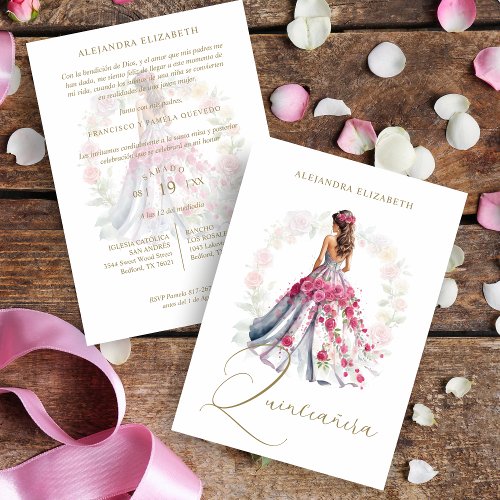 Romantic Spanish Quinceaera in Pink Shades  Invitation