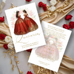 Romantic Spanish Quinceañera Twins Red & Golden  Invitation<br><div class="desc">Celebrate the sweetness and elegance of fifteen with our Red and Faux Golden Toned Quinceañeras Invitation! This captivating invitation features a unique illustration of radiant quinceañeras, adorned in dreamy dresses decorated with romantic red roses. The image conveys a sense of grace and elegance, emphasizing the significance of this special event....</div>