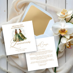 Romantic Spanish Quinceañeras Twins Dolls Green Thank You Card