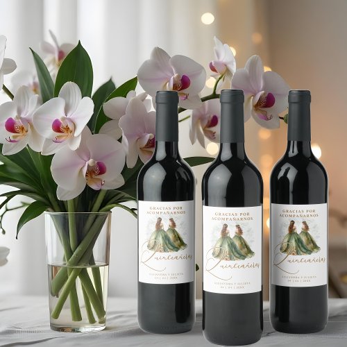 Romantic Spanish Quinceaeras Twins Dolls Green Wine Label