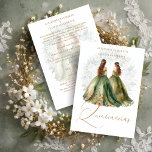 Romantic Spanish Quinceañeras Twins Green Shades Invitation<br><div class="desc">Romantic Spanish Quinceañeras Twins in Green and Brown Shades Invitation Card with Envelope. Celebrate the enchantment of fifteen with our Green and Brown Shades Quinceañera Invitation for Twins! This captivating invitation showcases a unique illustration featuring radiant quinceañera twins adorned in dreamy dresses, beautifully decorated in various shades of romantic green...</div>