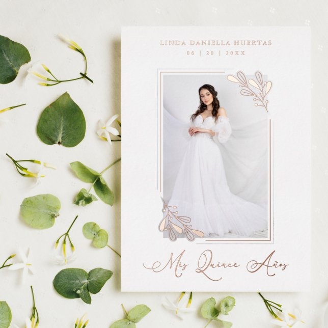 Romantic Spanish Real Rose Gold Branches Frame Foil Invitation (Creator Uploaded)