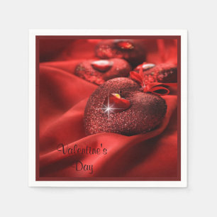 Romantic Sparkle Hearts Valentine's Day Paper Napkins
