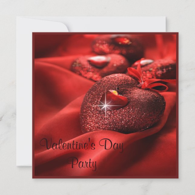 Romantic Sparkle Hearts Valentine's Day Party Invitation (Front)