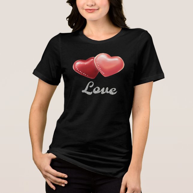 Romantic Sparkling Red Hearts "Love" Glitter Desig Tri-Blend Shirt (Front)