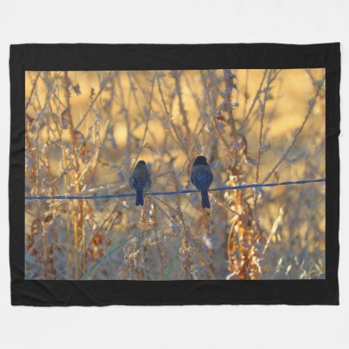 Romantic sparrow bird couple on a wire Photo Fleece Blanket