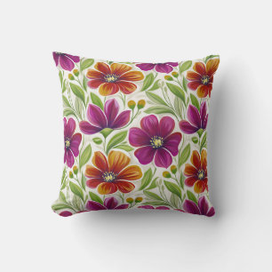 Romantic Spring Floral Magenta & Orange Throw Pillow