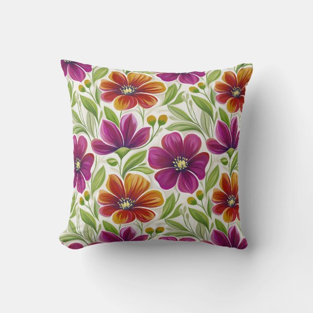 Romantic Spring Floral Magenta & Orange  Throw Pillow (Front)