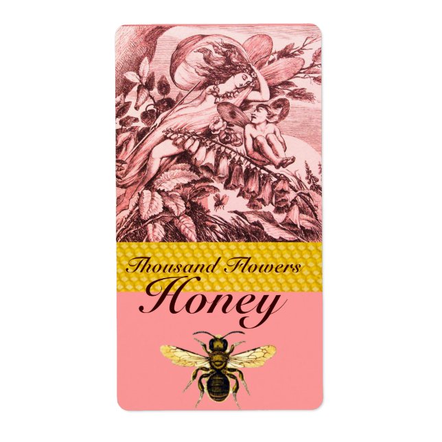 ROMANTIC SPRING FLOWER FAIRIES HONEY BEE,BEEKEEPER LABEL (Front)