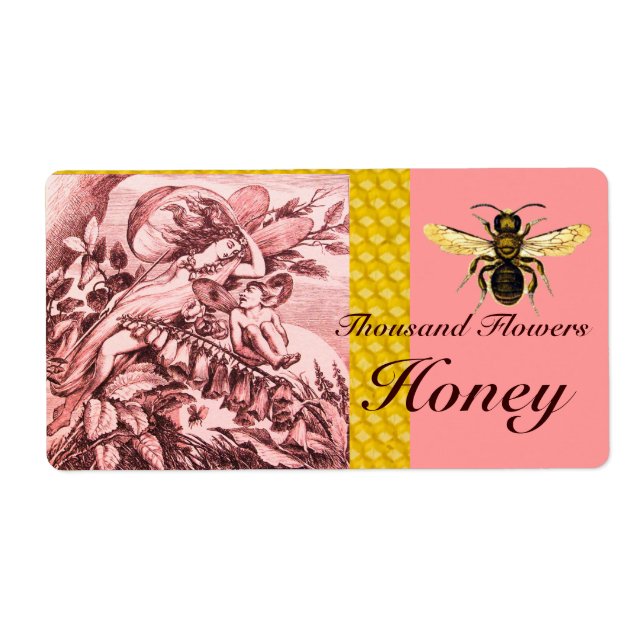 ROMANTIC SPRING FLOWER FAIRIES HONEY BEE,BEEKEEPER LABEL (Front)