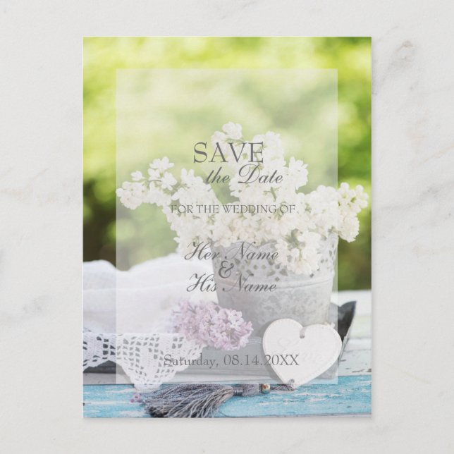 Romantic Spring Flower Floral Lilac SAVE the Date Announcement Postcard (Front)