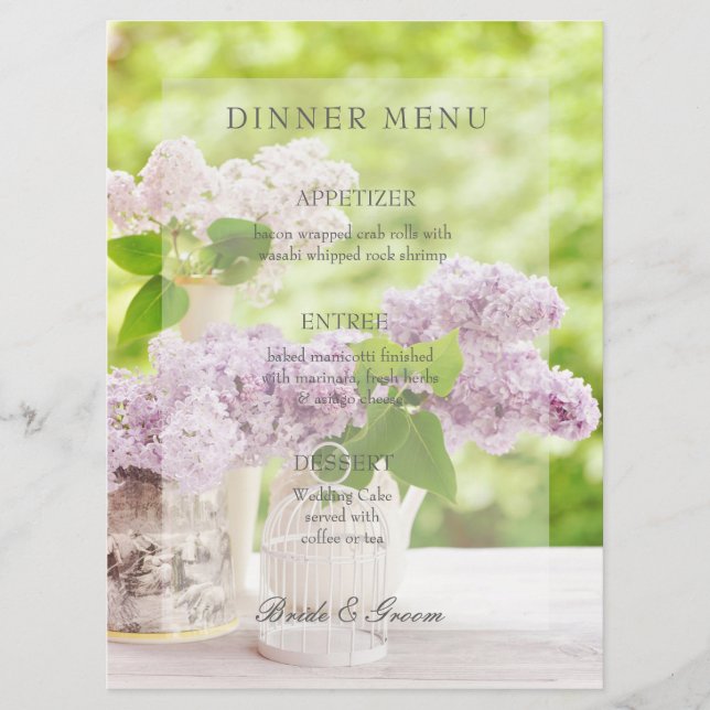 Romantic Spring Flower Floral Lilac Wedding Menu (Front)