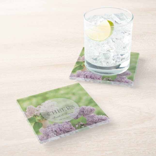 Romantic Spring Flower Floral White Lilac Wedding Glass Coaster (Angled)