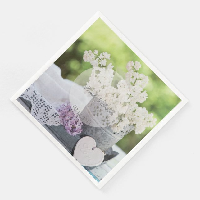 Romantic Spring Flower Floral White Lilac Wedding Paper Dinner Napkins (Corner)