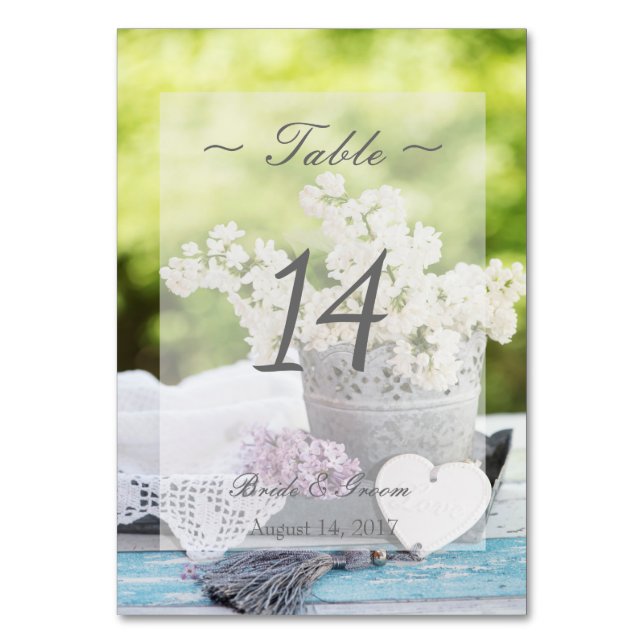 Romantic Spring Flower Lilac Wedding Table Number (Front)