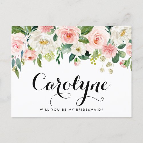 Romantic Spring Flowers Will You Be My Bridesmaid Postcard