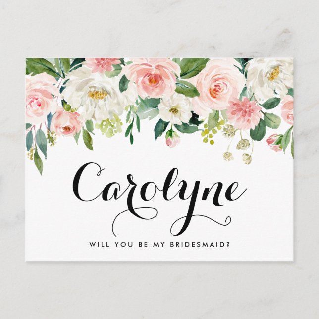 Romantic Spring Flowers Will You Be My Bridesmaid Postcard (Front)