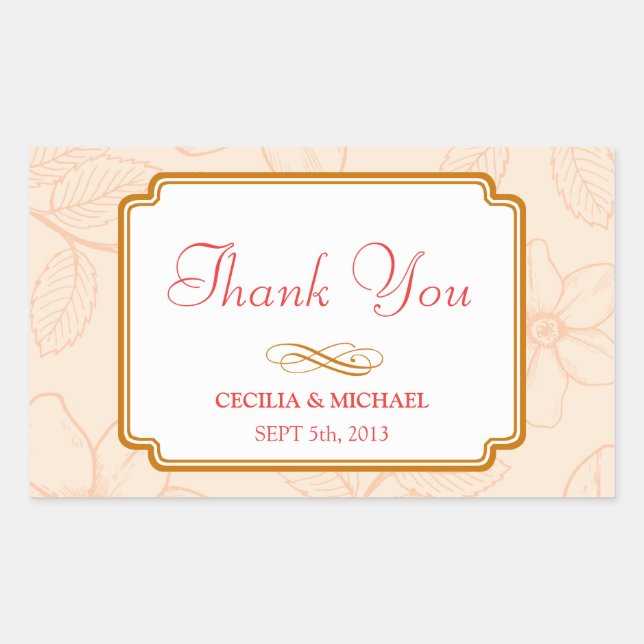 Romantic spring garden floral sorbet coral wedding rectangular sticker (Front)