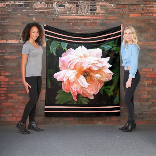 Romantic Spring Peony in Pale Peach Fleece Blanket