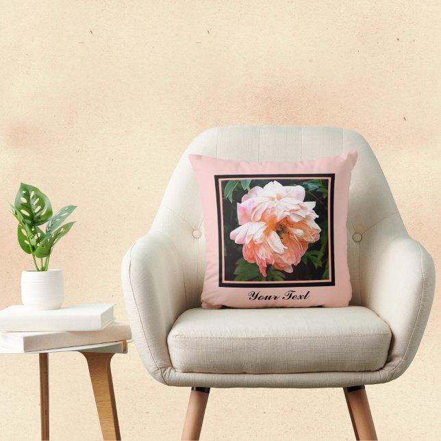 Romantic Spring Peony in Pale Peach  Personalized Throw Pillow (Creator Uploaded)