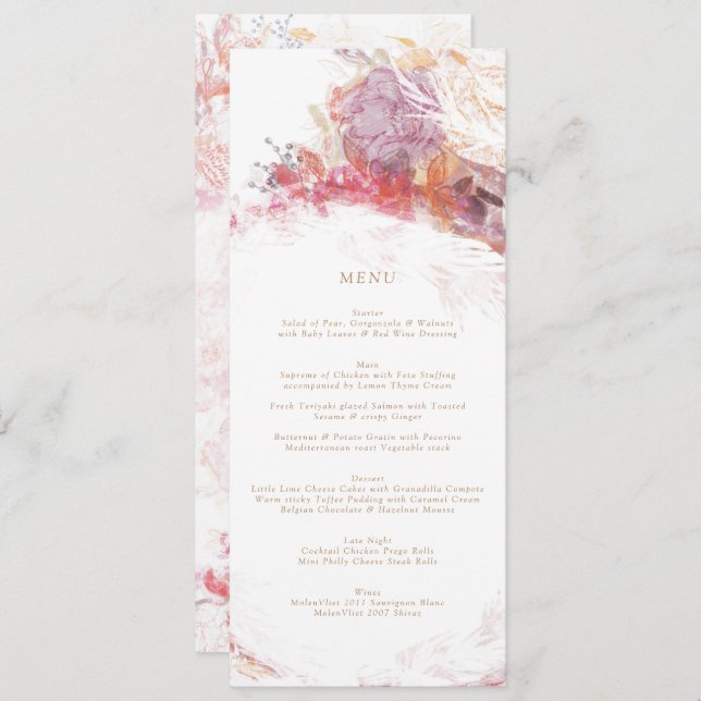 Romantic Spring Pink Flower Wedding Reception Menu Invitation (Front/Back)