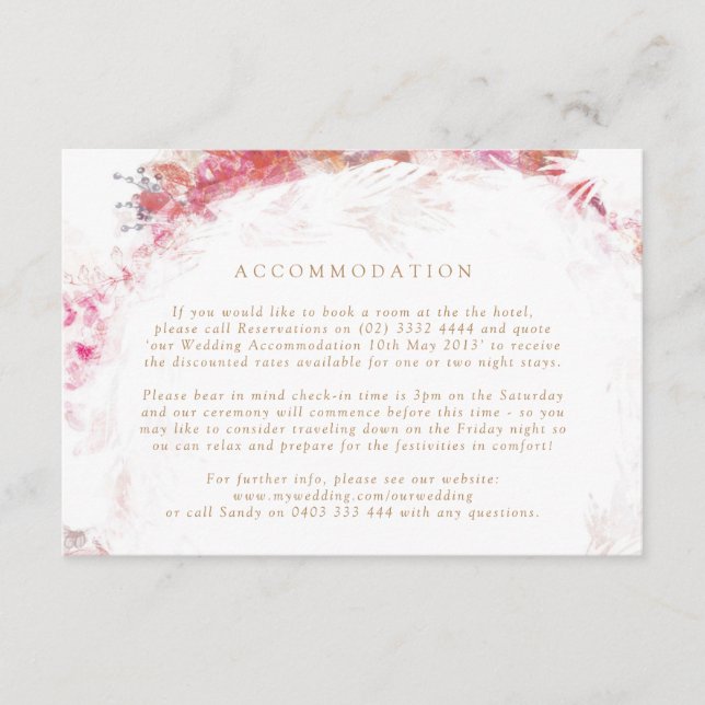 Romantic Spring Pink Flowers Accommodation Enclosure Card (Front)