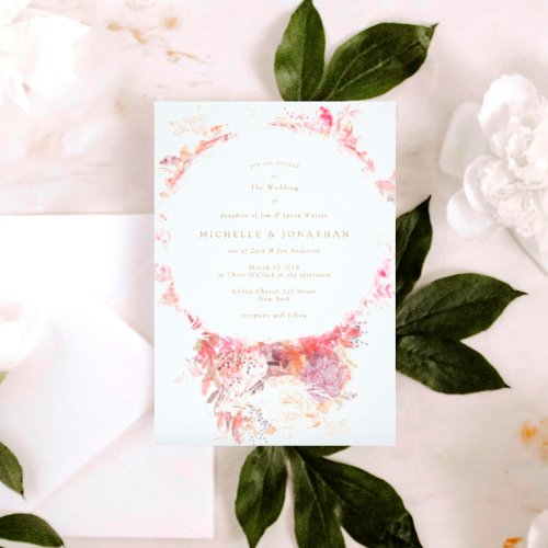 Romantic Spring Pink Flowers Wedding Invitation