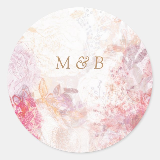 Romantic Spring Pink Flowers Wedding Sticker (Front)