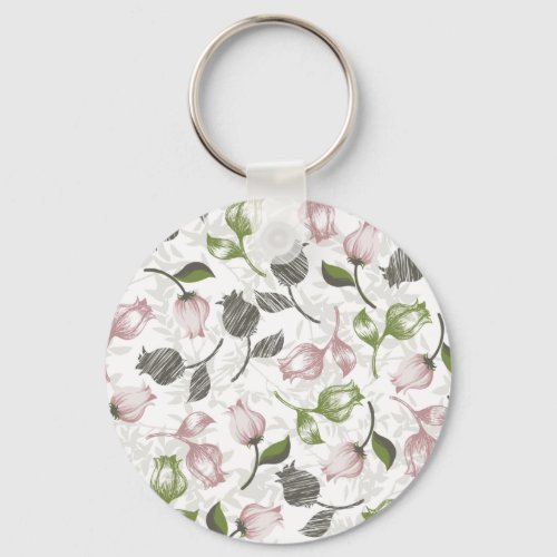 Romantic Spring Tulip floral pattern white ver Keychain