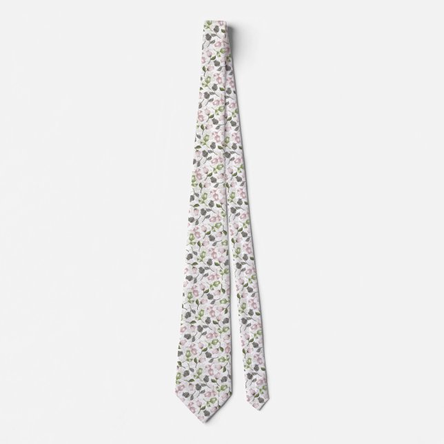 Romantic Spring Tulip floral pattern white ver Neck Tie (Front)