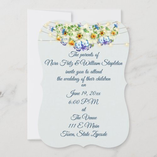 Romantic Spring  Wedding Flowers and Fairy Lights Invitation