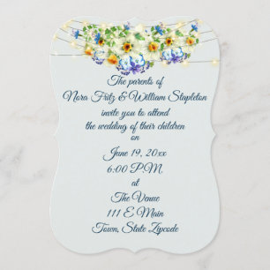 Romantic Spring Wedding, Flowers and Fairy Lights Invitation