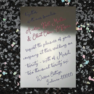 Romantic Spring Wedding Pink, Purple & Silver Foil Invitation