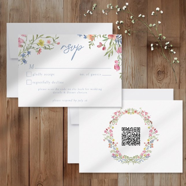Romantic Spring Wildflower Garden Wedding QR RSVP Card (Creator Uploaded)