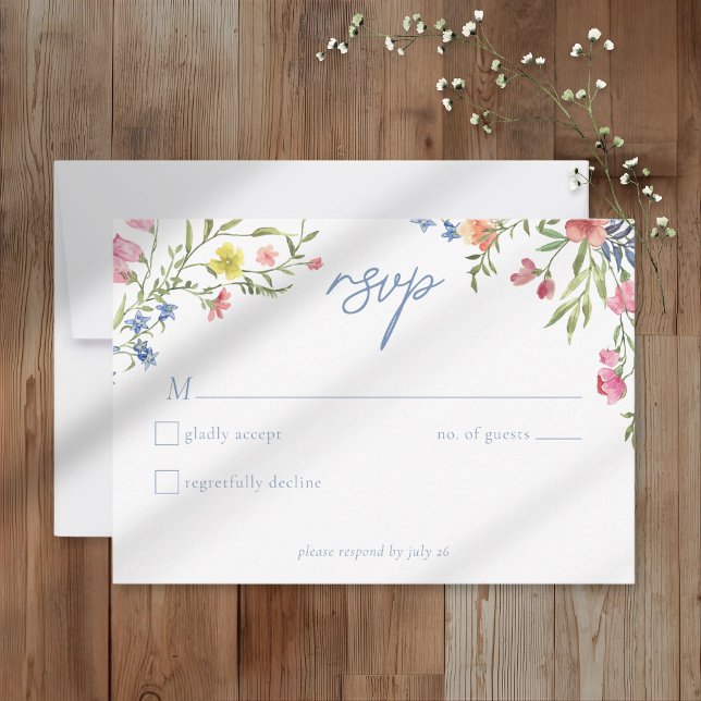 Romantic Spring Wildflower Garden Wedding RSVP Card (Creator Uploaded)