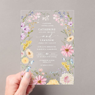 Romantic Spring Wildflower Meadow Wedding Acrylic Invitations