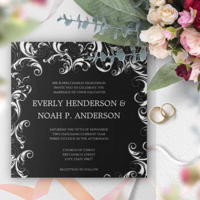 Romantic Square Fancy Swirl Wedding Invitation | Zazzle