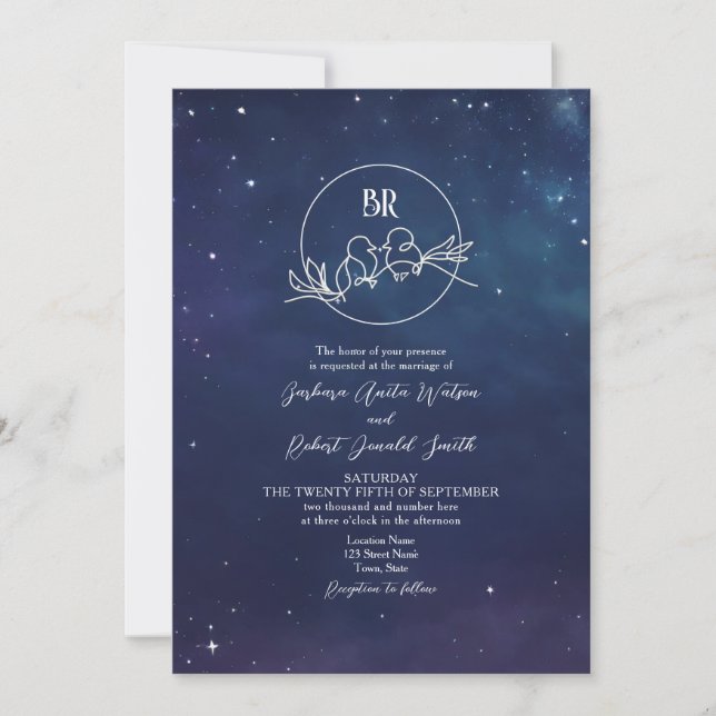 Romantic Starry Night Monogram Wedding Invitation (Front)