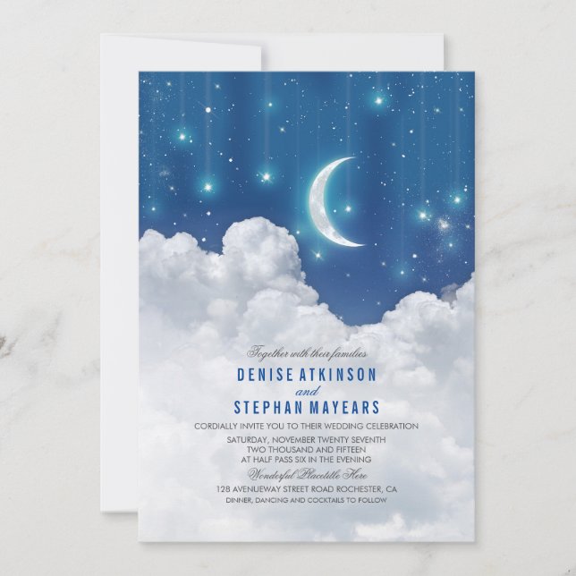 Romantic Stars and Moon Wedding invitation (Front)