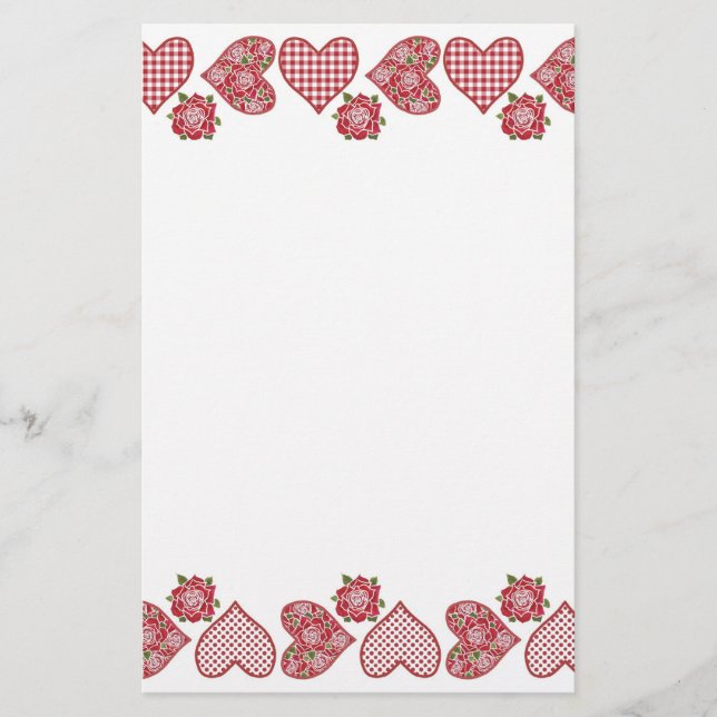 Romantic Stationery: Hearts and Red Roses Stationery (Front)