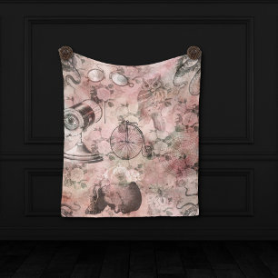 Romantic Steampunk   Antique Vintage Ephemera Fleece Blanket