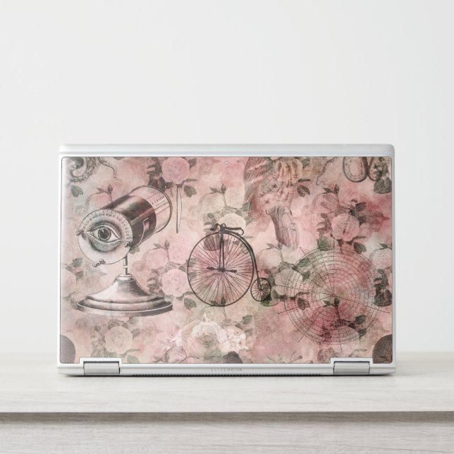 Romantic Steampunk | Antique Vintage Ephemera HP Laptop Skin (Front)
