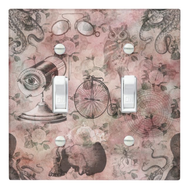 Romantic Steampunk | Antique Vintage Ephemera Light Switch Cover (In Situ)