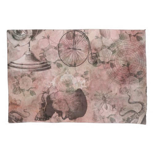 Romantic Steampunk  Antique Vintage Ephemera Pillow Case