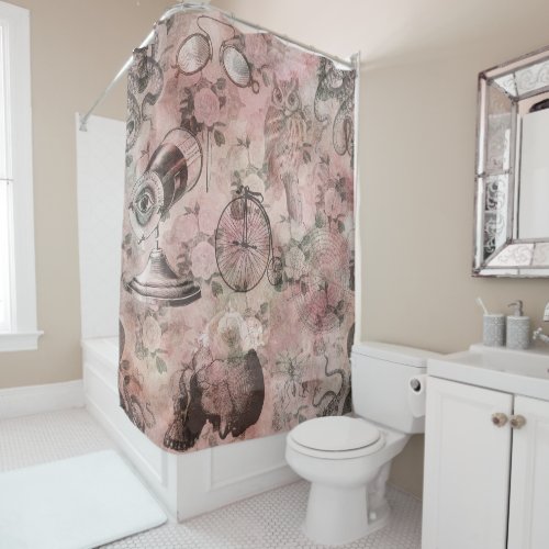 Romantic Steampunk  Antique Vintage Ephemera Shower Curtain