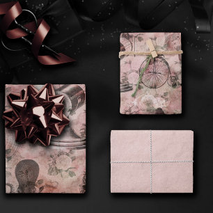 Romantic Steampunk Antique Vintage Ephemera Wrapping Paper Sheets