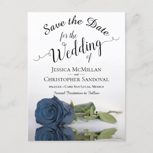 Romantic Steel Blue Rose Wedding Save the Date Announcement Postcard