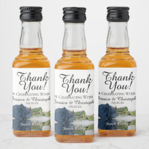 Romantic Steel Blue Rose Wedding Thank You Mini Liquor Bottle Label