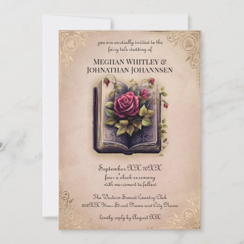 Romantic Storybook Fairy Tale Wedding on Pink Invitation